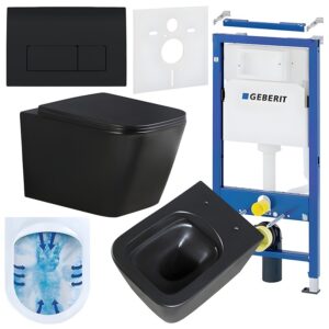 BPS-koupelny Podomítkový modul Geberit DuoFix s WC mísou RN-MTB-RIM-03 + ovládací tlačítko Delta 50 černá lesk