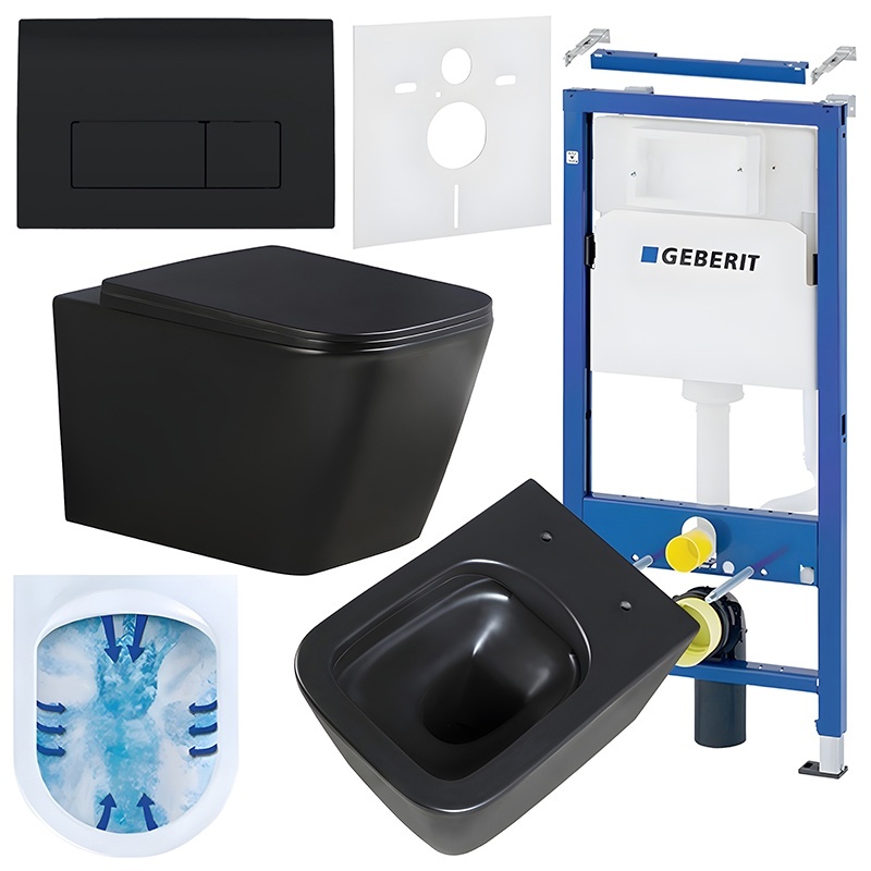 BPS-koupelny Podomítkový modul Geberit DuoFix s WC mísou RN-MTB-RIM-03 + ovládací tlačítko Delta 50 černá lesk