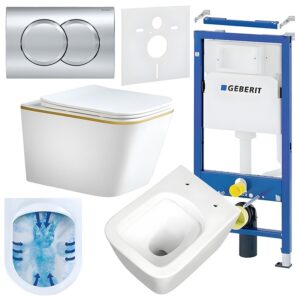 BPS-koupelny Podomítkový modul Geberit DuoFix s WC mísou RN-WH-GL-RIM-03 + ovládací tlačítko Delta 01 chrom