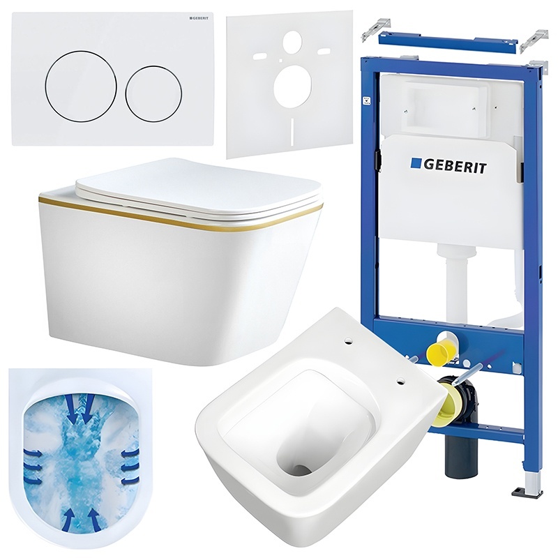 BPS-koupelny Podomítkový modul Geberit DuoFix s WC mísou RN-WH-GL-RIM-03 + ovládací tlačítko Delta 20 bílá