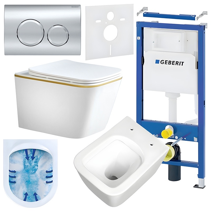 BPS-koupelny Podomítkový modul Geberit DuoFix s WC mísou RN-WH-GL-RIM-03 + ovládací tlačítko Delta 20 chrom