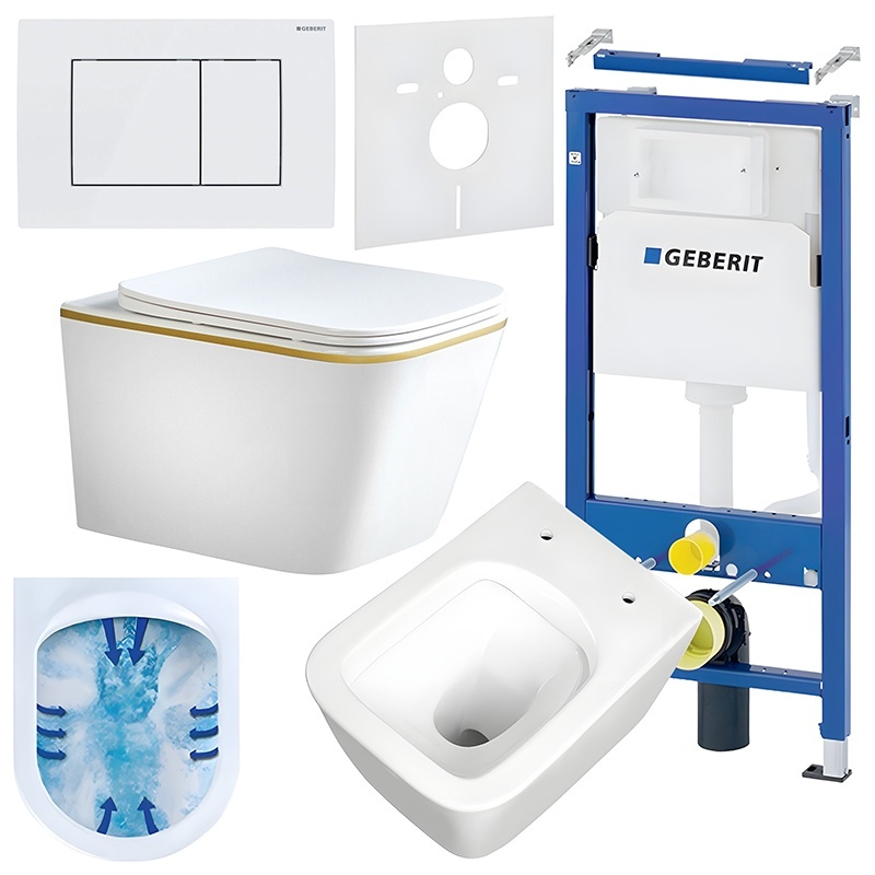 BPS-koupelny Podomítkový modul Geberit DuoFix s WC mísou RN-WH-GL-RIM-03 + ovládací tlačítko Delta 30 bílá