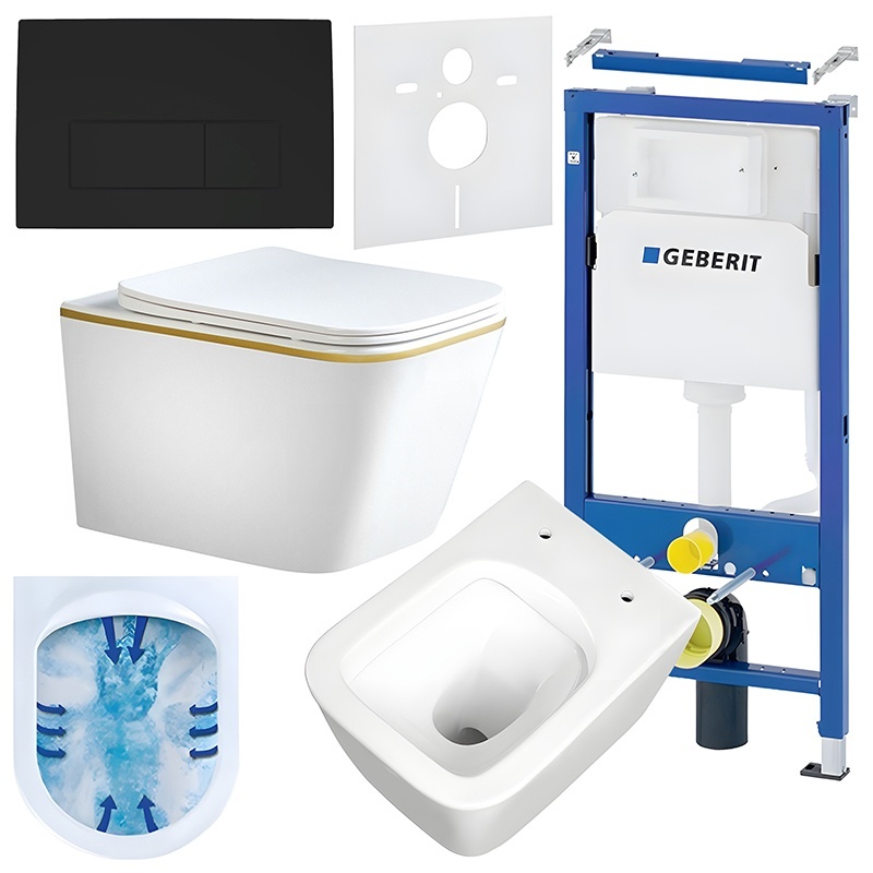 BPS-koupelny Podomítkový modul Geberit DuoFix s WC mísou RN-WH-GL-RIM-03 + ovládací tlačítko Delta 50 černá mat