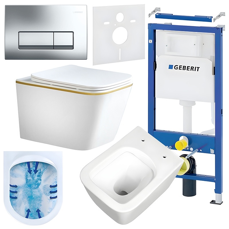 BPS-koupelny Podomítkový modul Geberit DuoFix s WC mísou RN-WH-GL-RIM-03 + ovládací tlačítko Delta 50 chrom