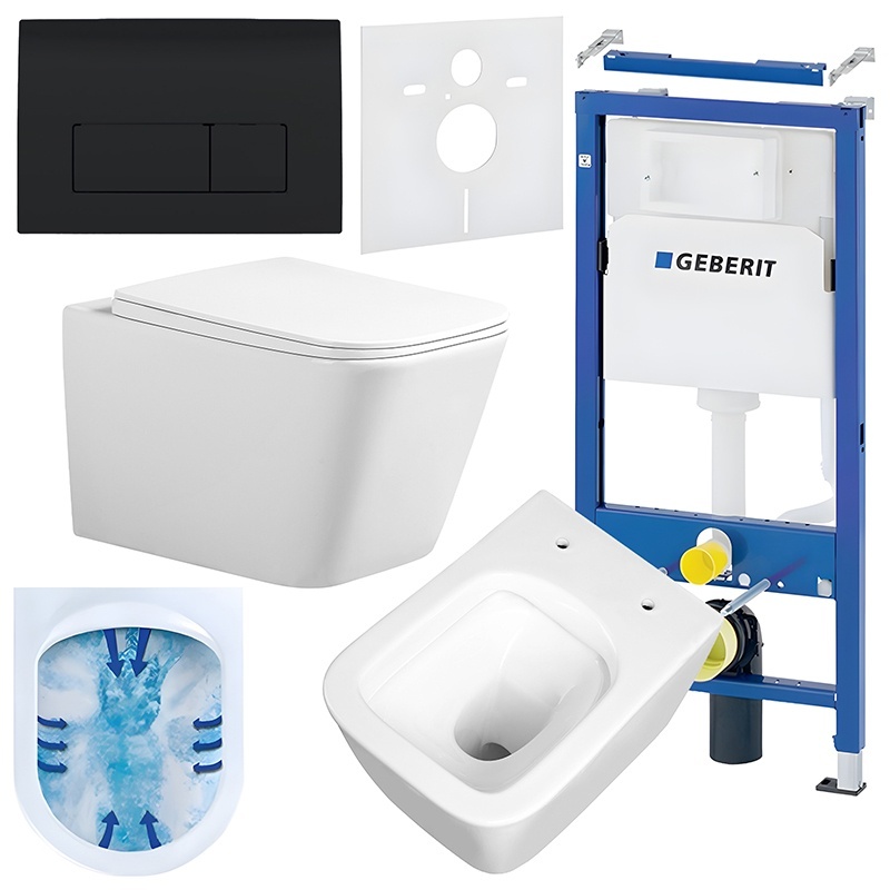 BPS-koupelny Podomítkový modul Geberit DuoFix s WC mísou RN-WH-RIM-03 + ovládací tlačítko Delta 50 černá lesk