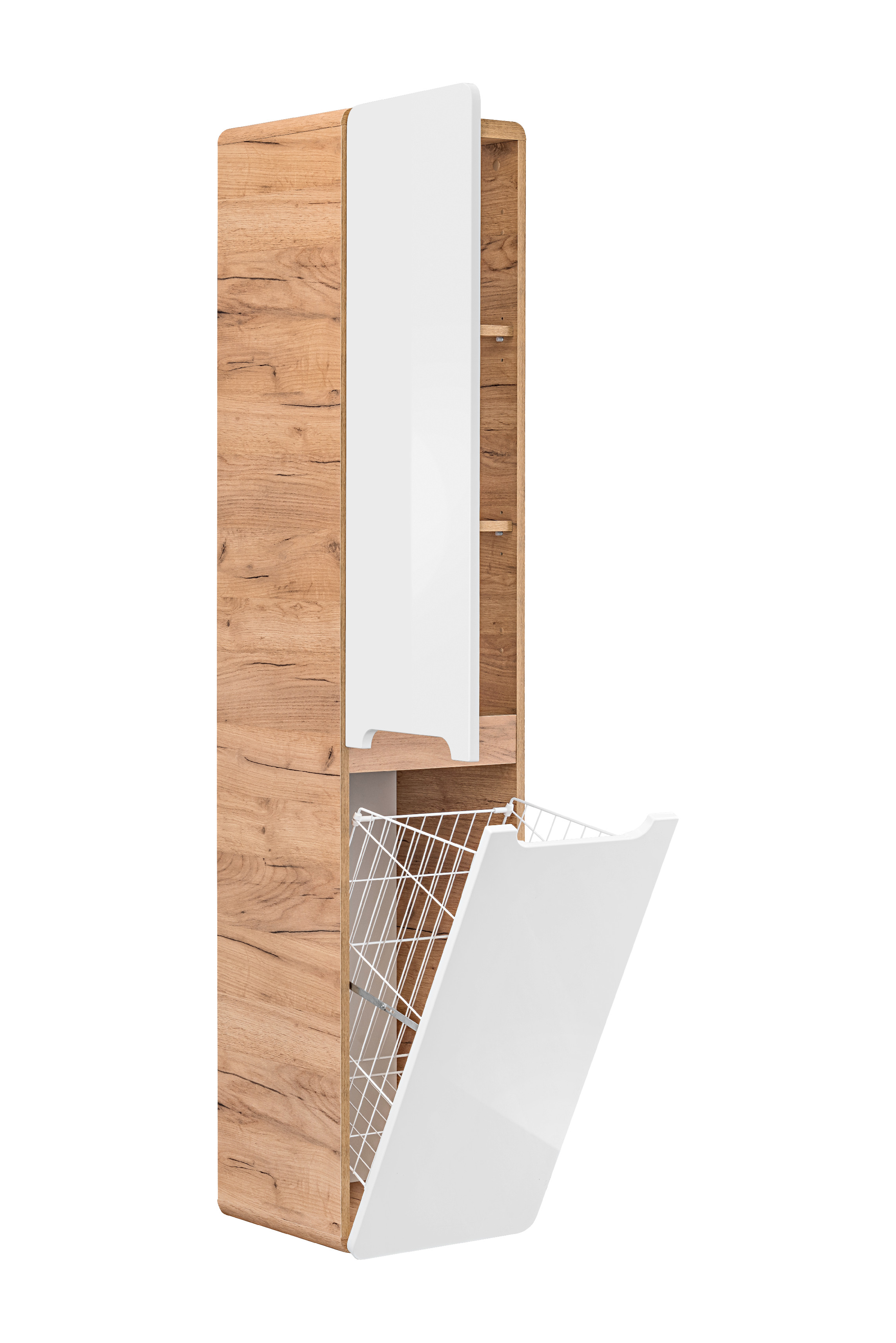 Comad Doplňková koupelnová skříňka vysoká Aruba White 35 s košem na prádlo dub craft/bílá lesk - Obrázek 2
