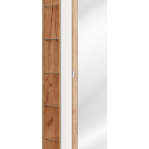 Comad Doplňková koupelnová skříňka vysoká Capri White se zrcadlem 45 zlatý dub craft/bílá/zrcadlovina