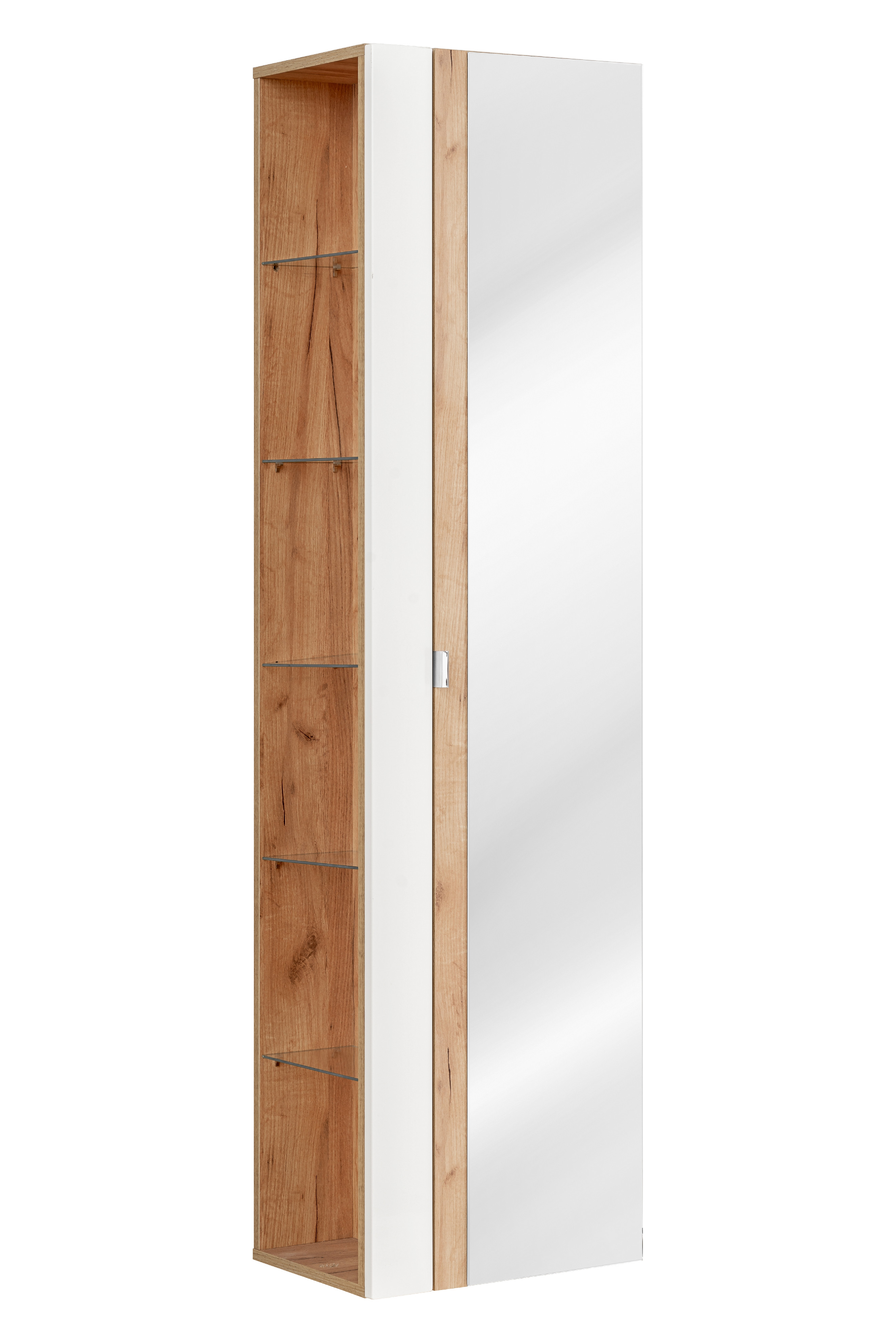 Comad Doplňková koupelnová skříňka vysoká Capri White se zrcadlem 45 zlatý dub craft/bílá/zrcadlovina