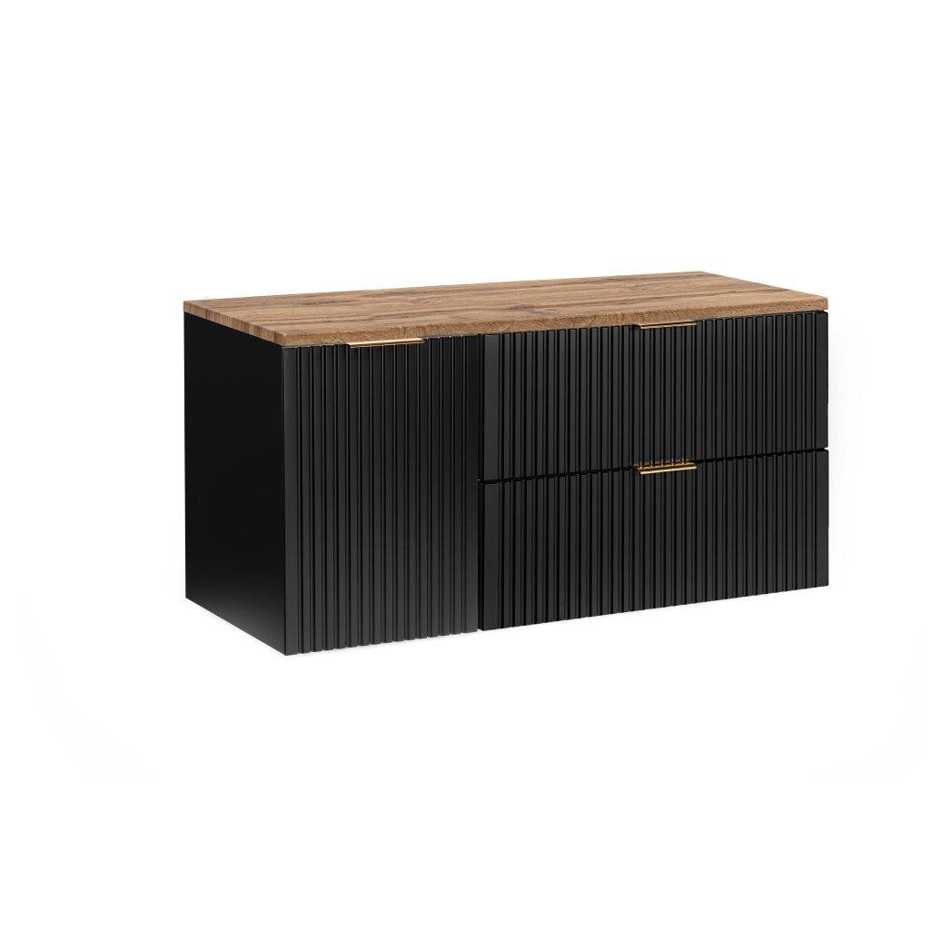 Comad Koupelnová skříňka pod deskové umyvadlo s košem na prádlo Adel Black SET-ADB B WOTAN LB 120 černá/dub wotan