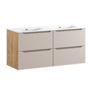 Comad Koupelnová skříňka s keramickým dvojumyvadlem Ocean Beige 120 cm - béžová