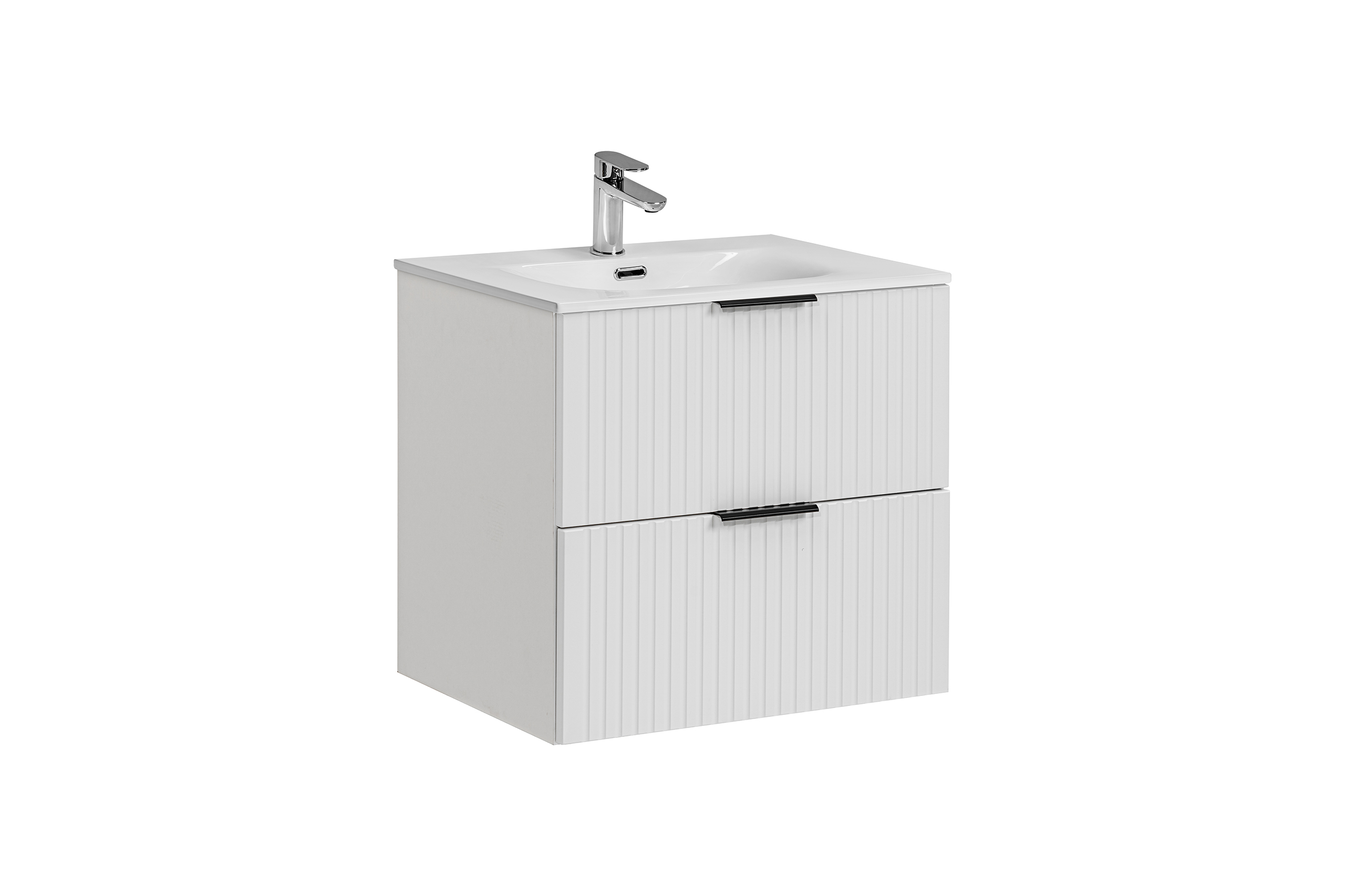 Comad Koupelnová skříňka s keramickým umyvadlem Adel White 60 cm - černá mat