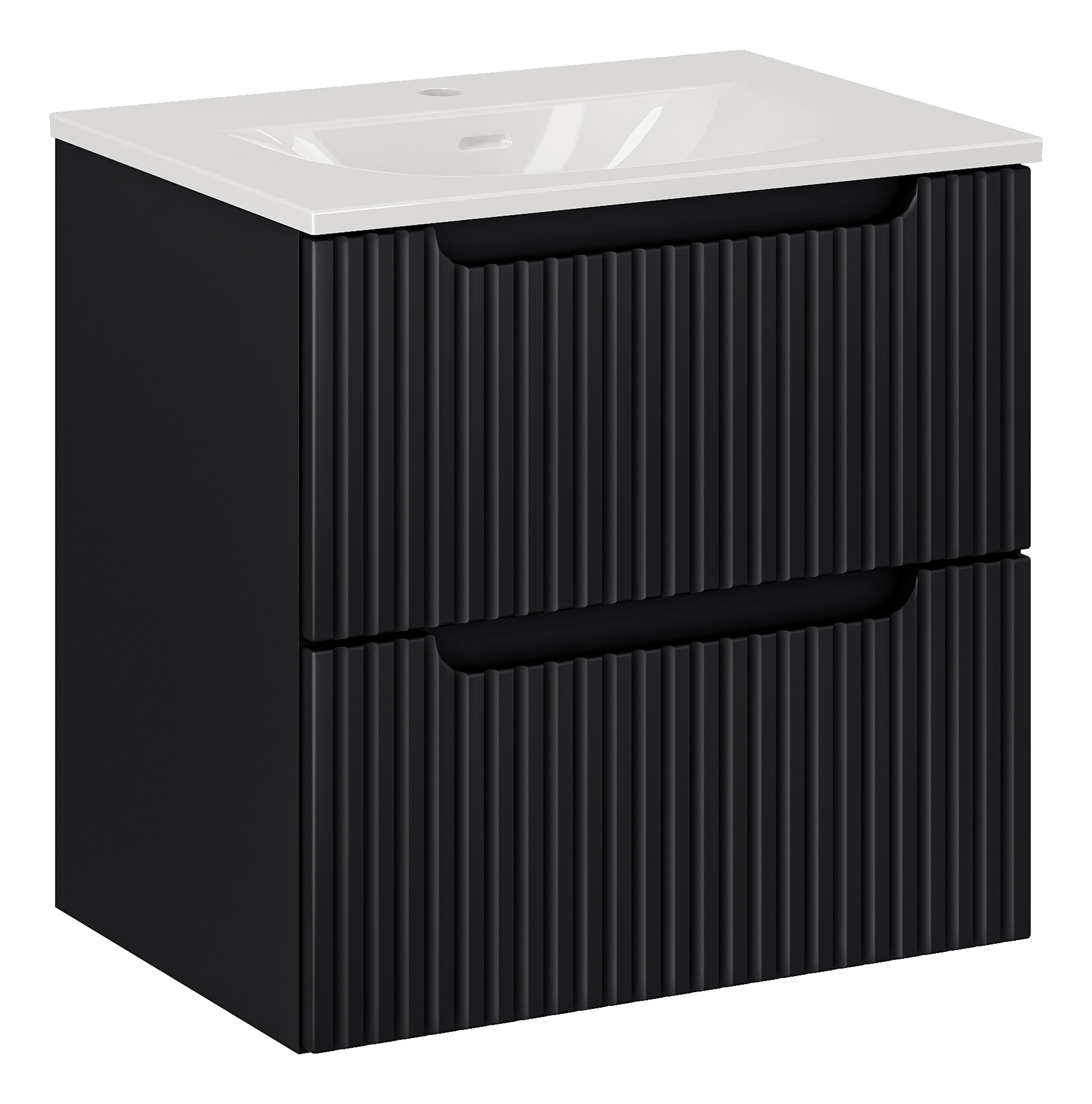 Comad Koupelnová skříňka s keramickým umyvadlem Nova Black 60 cm - černá mat