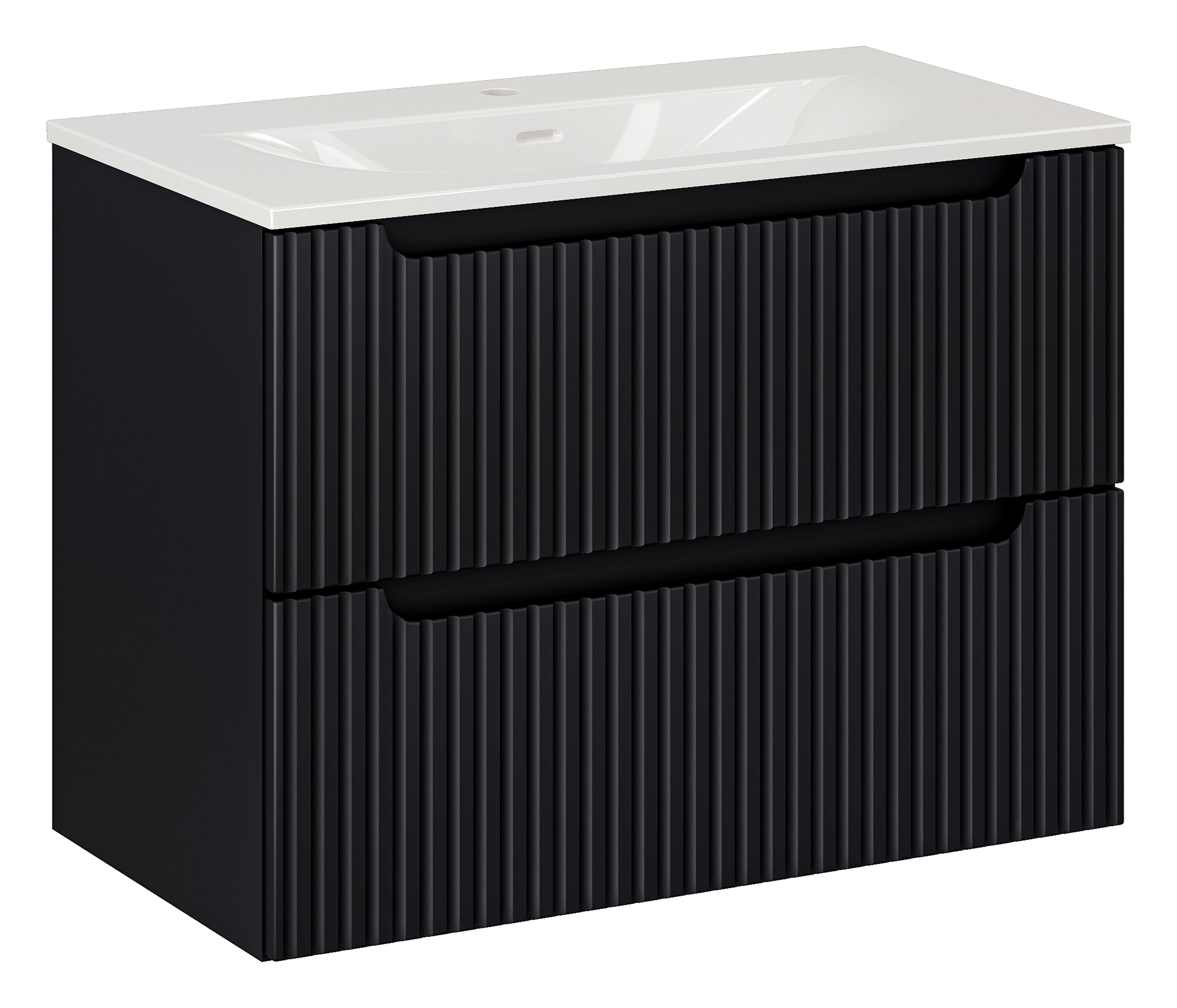 Comad Koupelnová skříňka s keramickým umyvadlem Nova Black 80 cm - černá mat