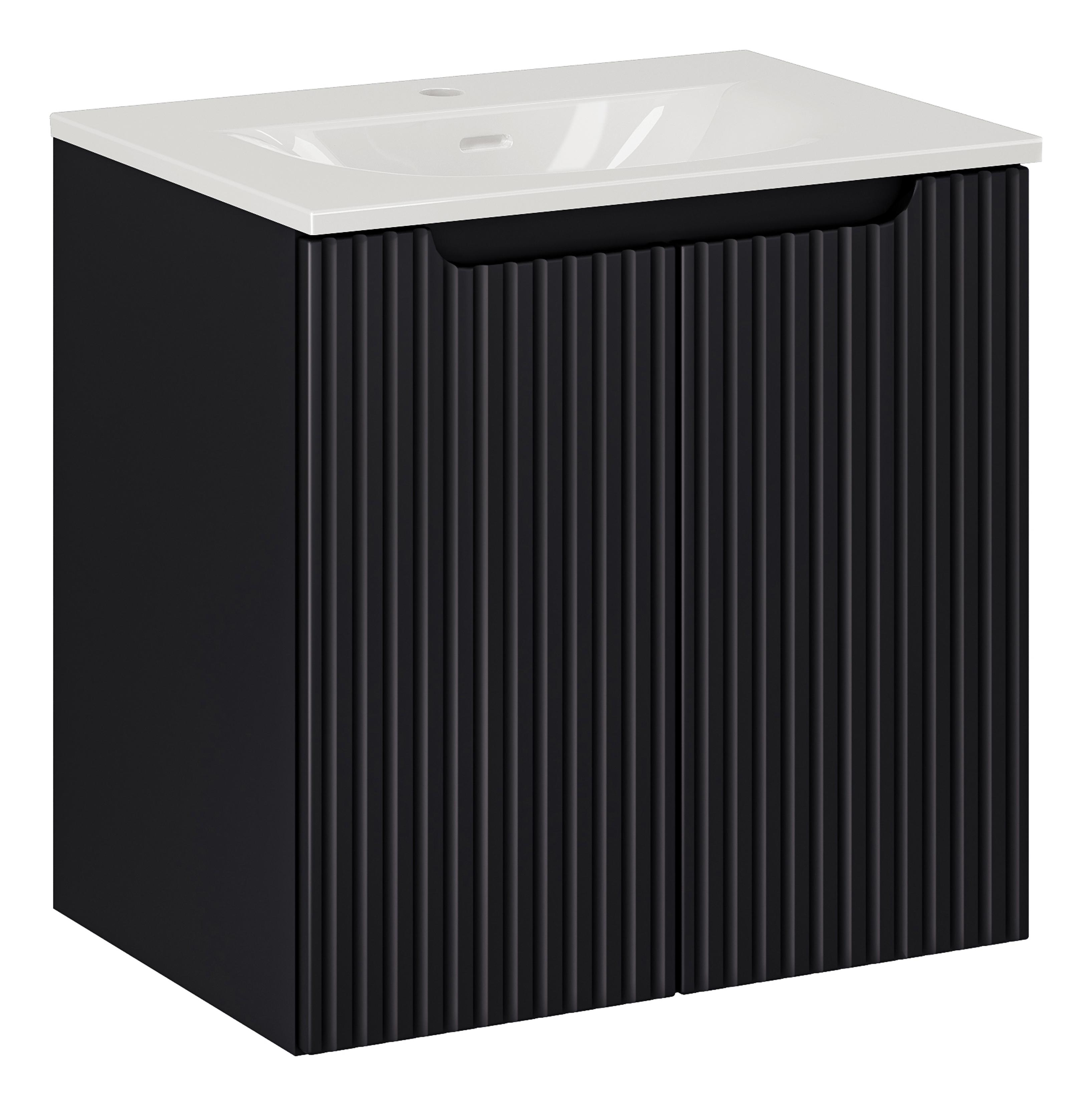Comad Koupelnová skříňka s keramickým umyvadlem Nova Black II 60 cm - černá mat