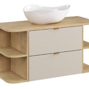 Comad Závěsná skříňka Dalia Cashmere Ovalia s deskou a umyvadlem 100 cm kašmírová/dub cremona