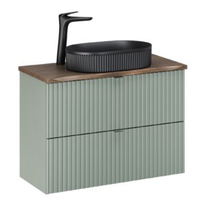 Comad Závěsná skříňka Line Reed Green Beyond s deskou a umyvadlem 80 cm zelená/dub casella