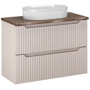 Comad Závěsná skříňka Nova Cashmere Beyond I s deskou a umyvadlem 80 cm kašmírová/dub casella