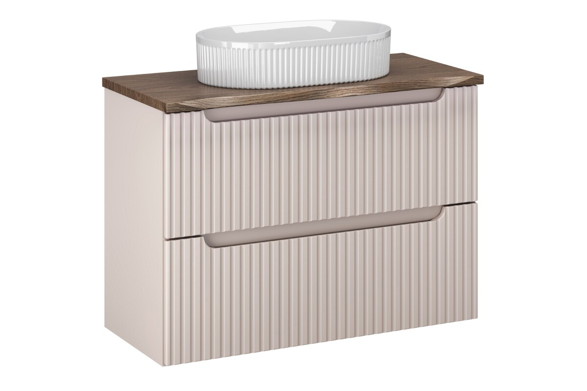 Comad Závěsná skříňka Nova Cashmere Beyond I s deskou a umyvadlem 80 cm kašmírová/dub casella