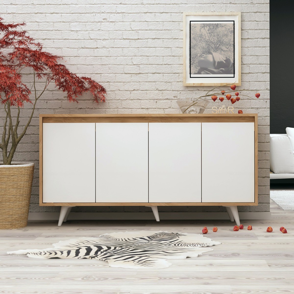 Hanah Home Komoda Seria II 140 cm dub craft zlatý/bílá - Obrázek 2