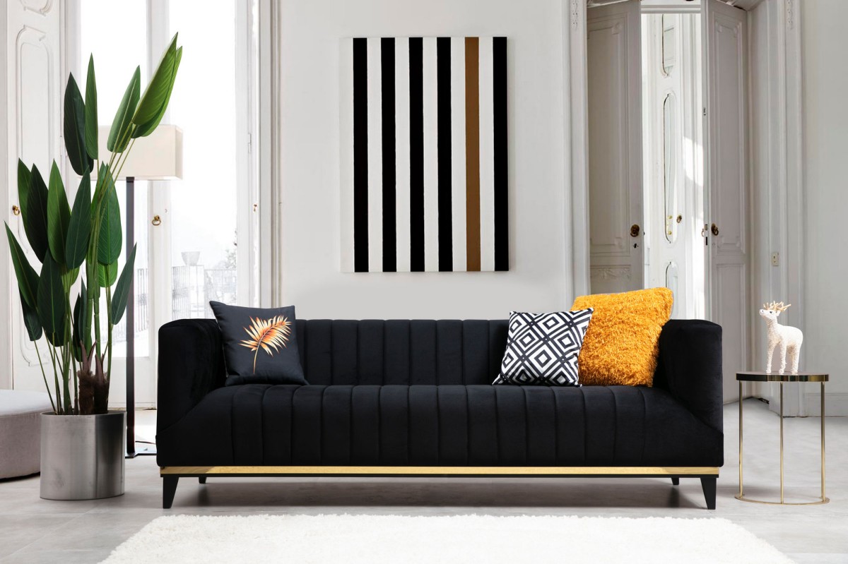 Hanah Home Třímístná pohovka Bellino 222 cm černá - Obrázek 2