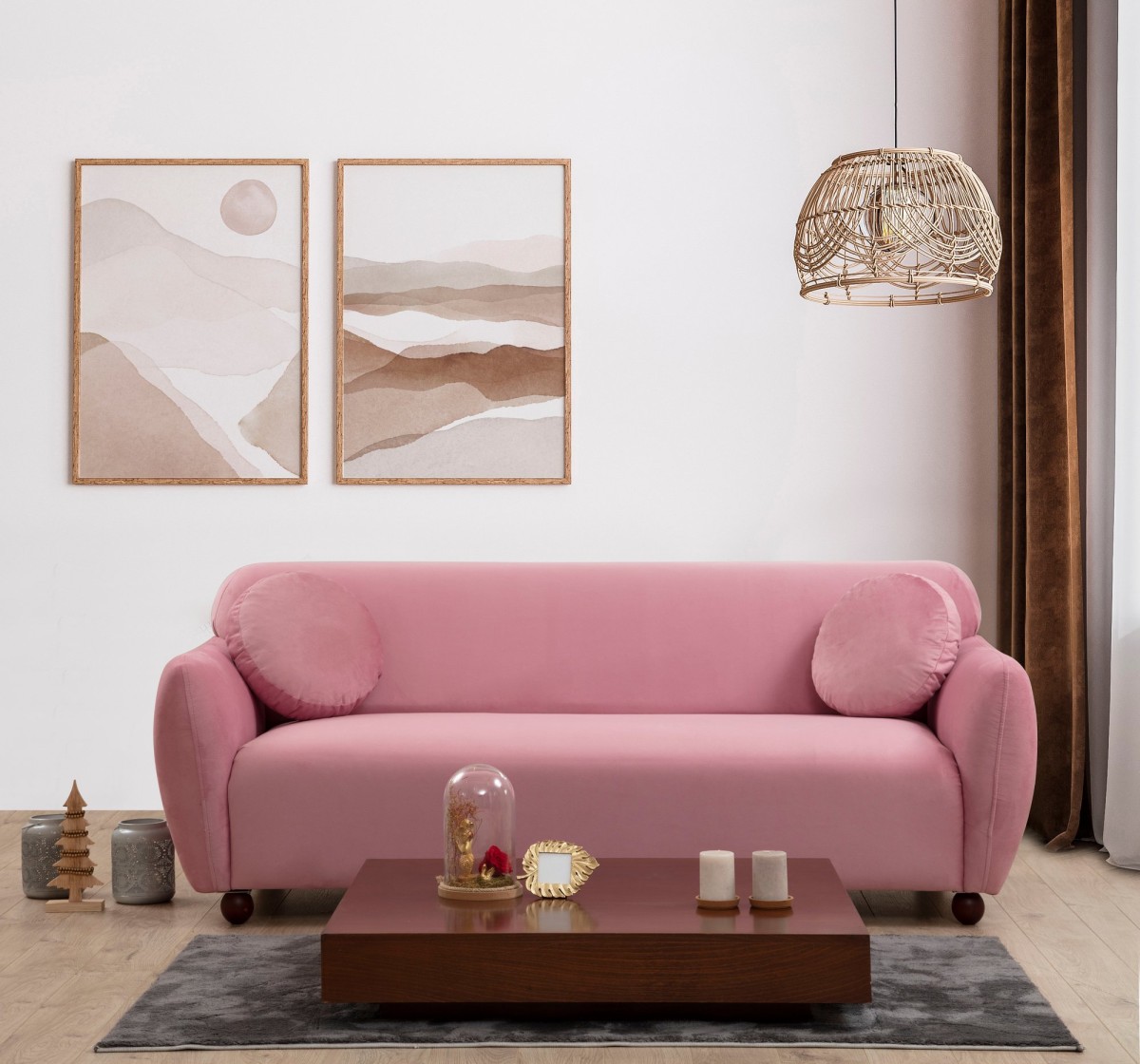 Hanah Home Třímístná pohovka Eddy 223 cm růžová - Obrázek 2