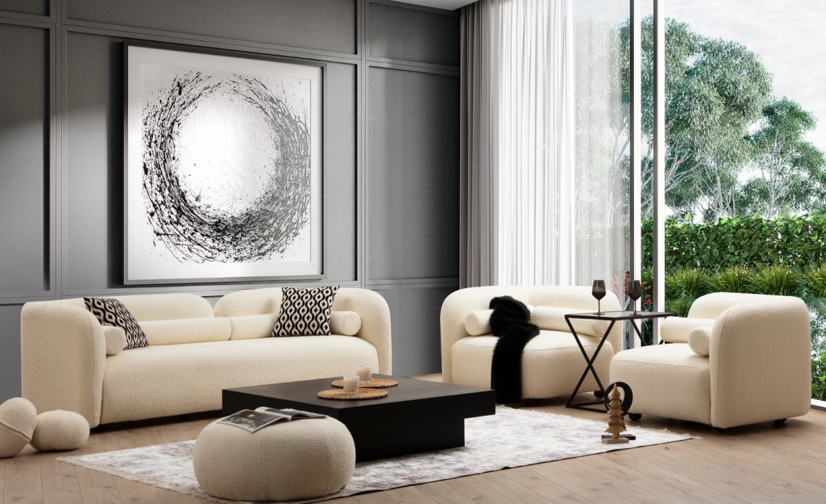 Hanah Home Třímístná pohovka Victoria 228 cm boucle krémová - Obrázek 2
