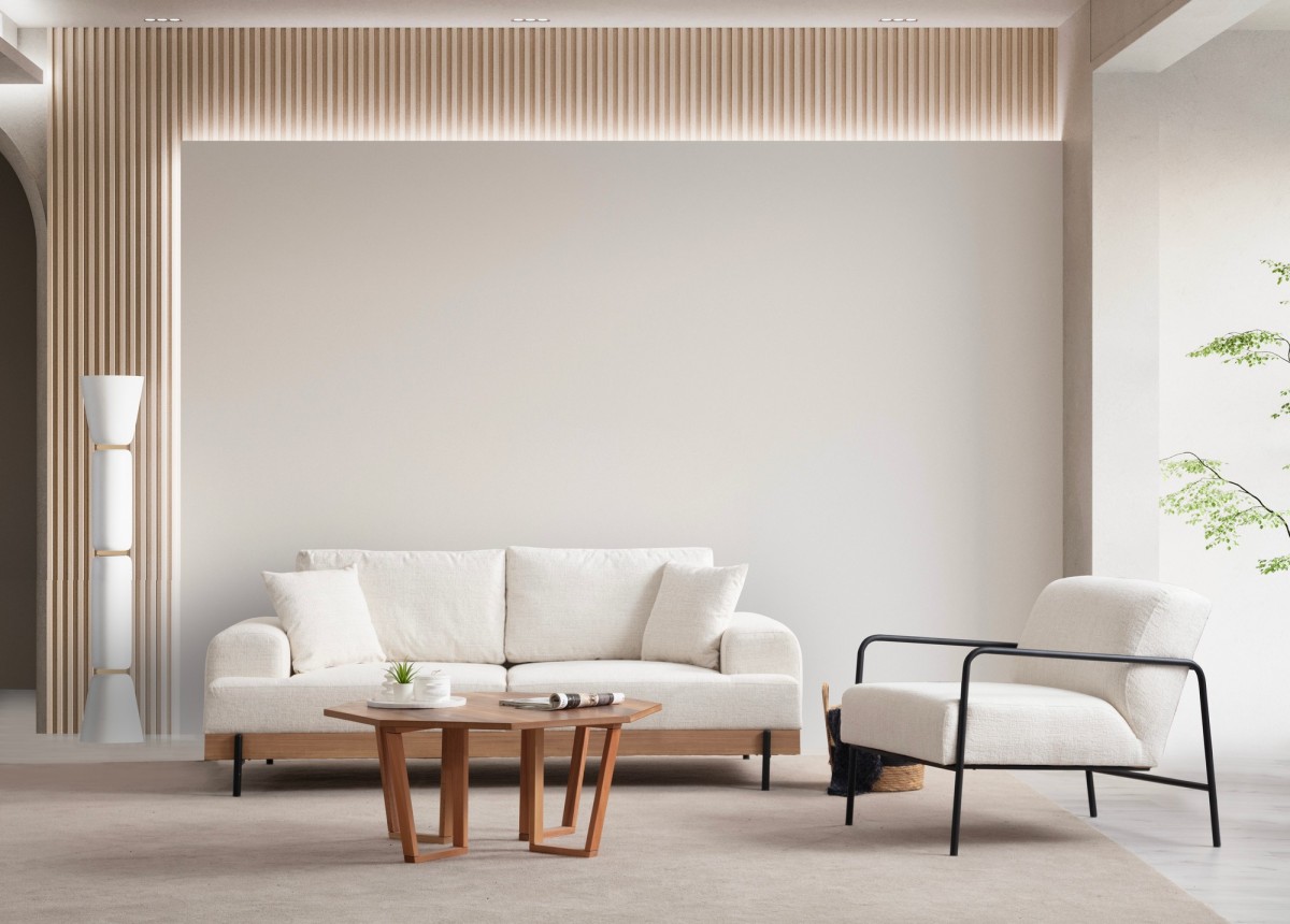 Hanah Home Třímístní pohovka Eti 220 cm bílá/dub přírodní - Obrázek 2