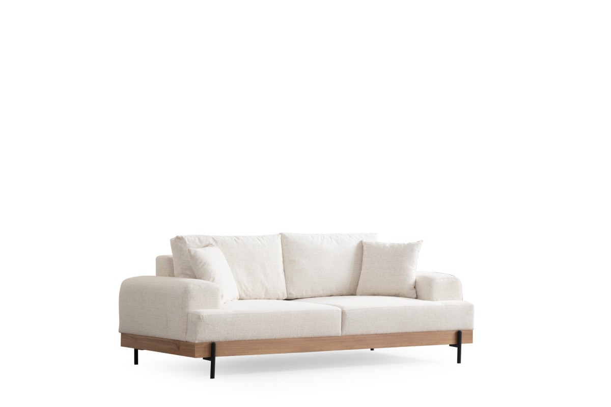 Hanah Home Třímístní pohovka Eti 220 cm bílá/dub přírodní