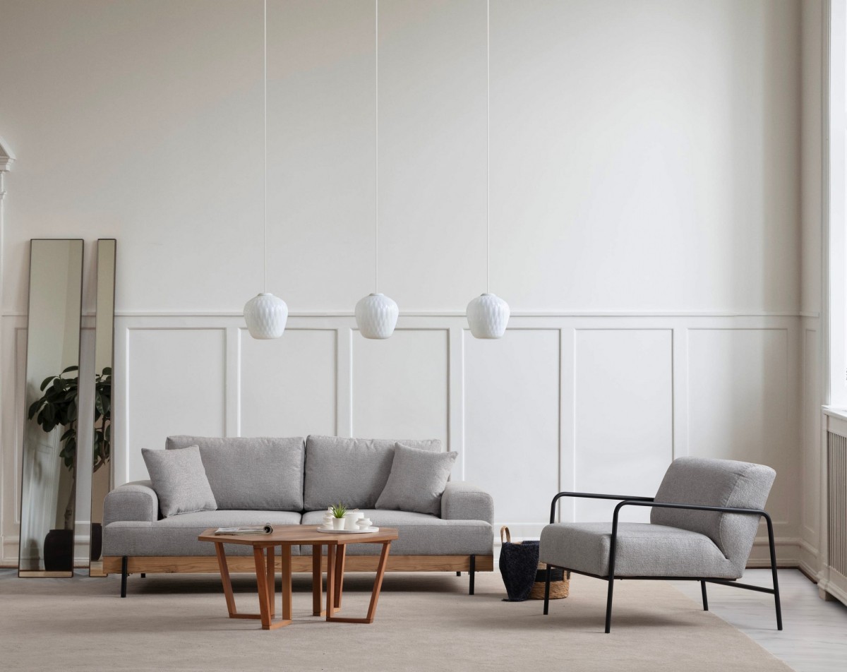 Hanah Home Třímístní pohovka Eti 220 cm šedá/dub přírodní - Obrázek 2