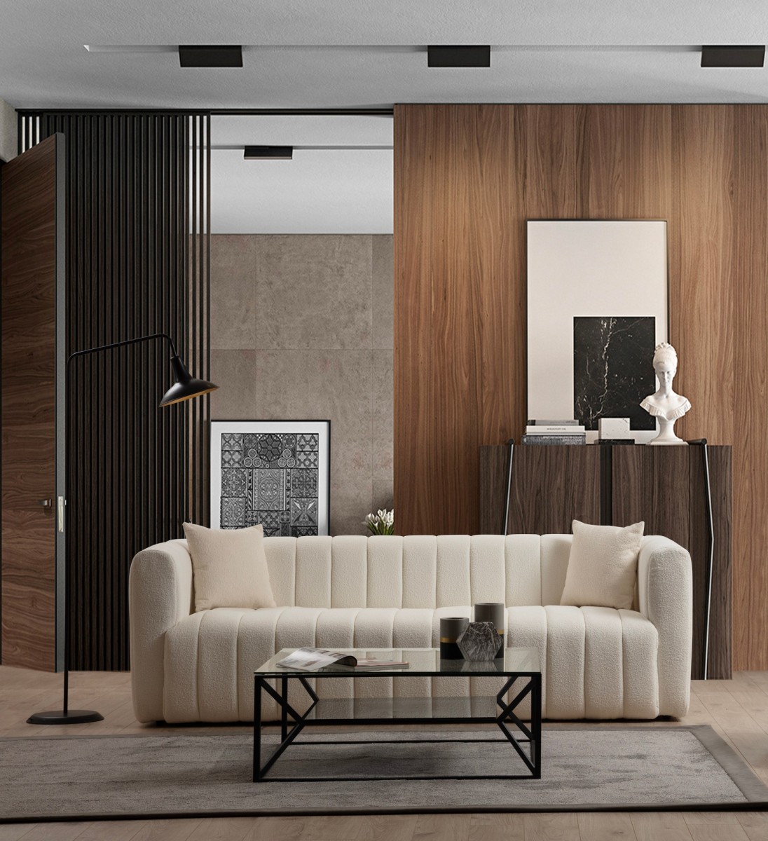 Hanah Home Třímístní pohovka Royal 225 cm boucle krémová - Obrázek 2