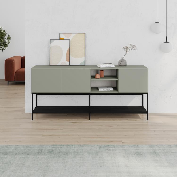Komoda Houseland Amira 180 cm šedo-zelená