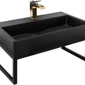 Konglomerátové umyvadlo REA GOYA 70x46 cm černé mat + konzole