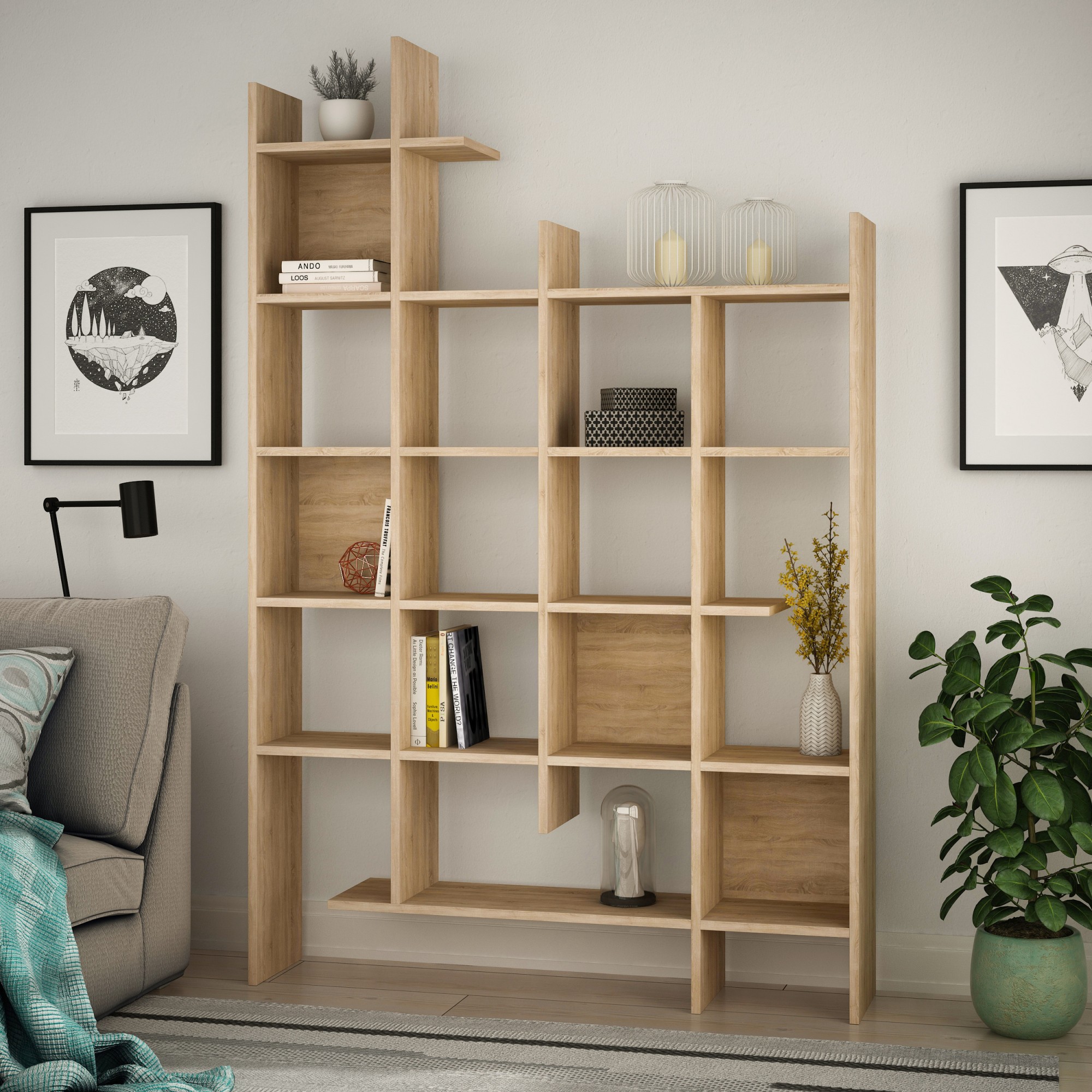 Moderní knihovna Houseland Manco Separator dub přírodní
