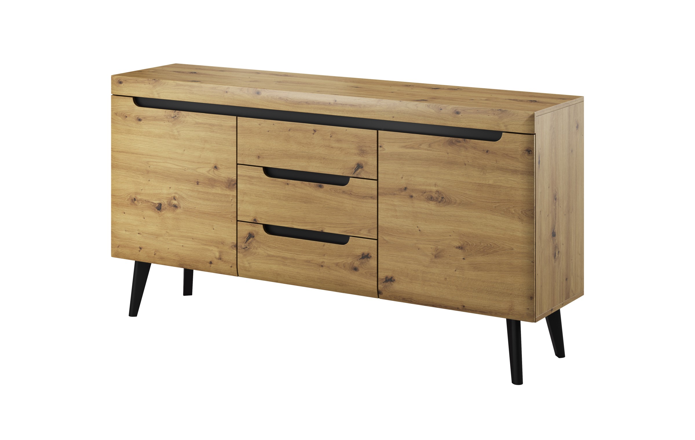 Piaski Komoda Nordi 160 cm s šuplíky černá/dub artisan
