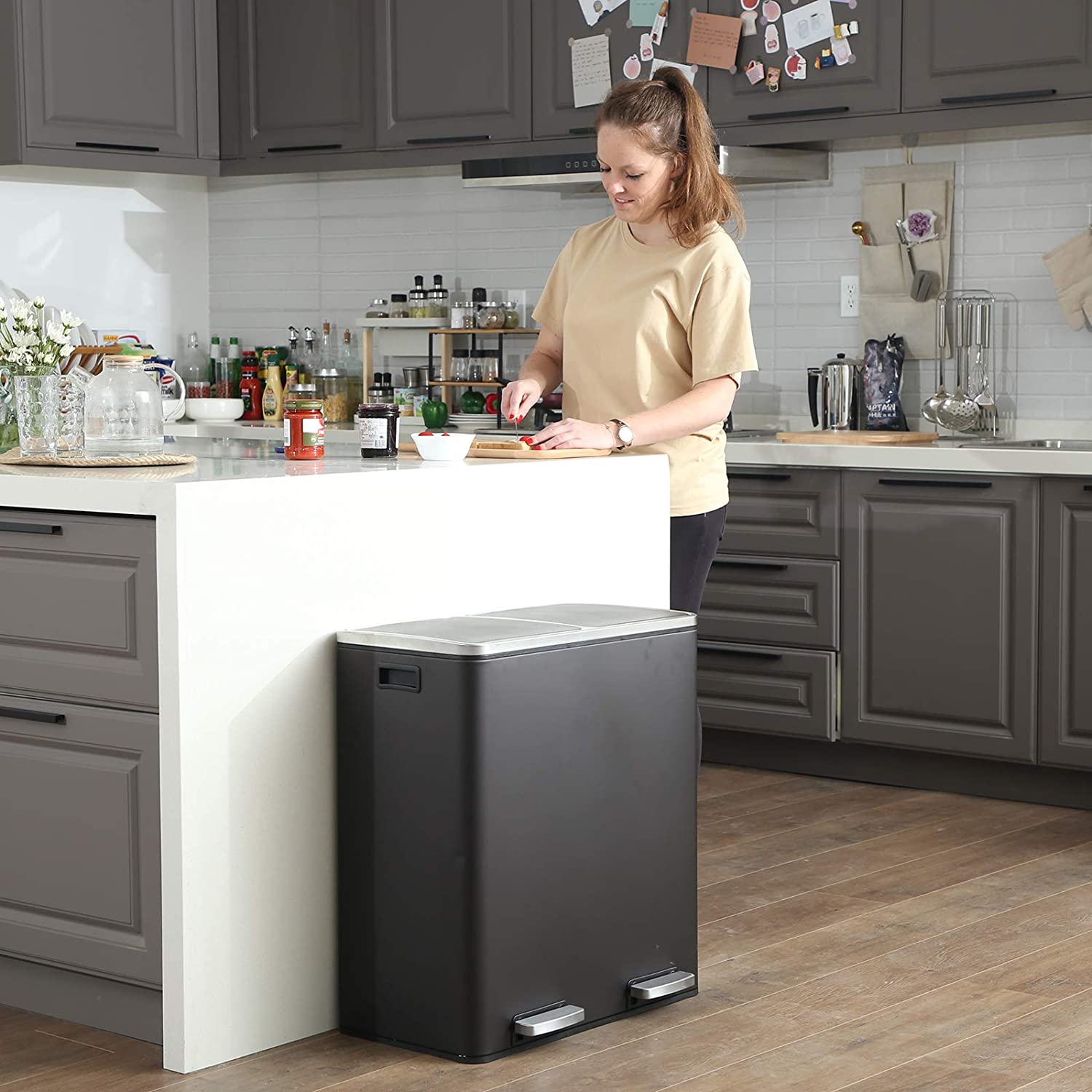 SONGMICS Odpadkový koš na tříděný odpad 2 x 30 L černý - Obrázek 2