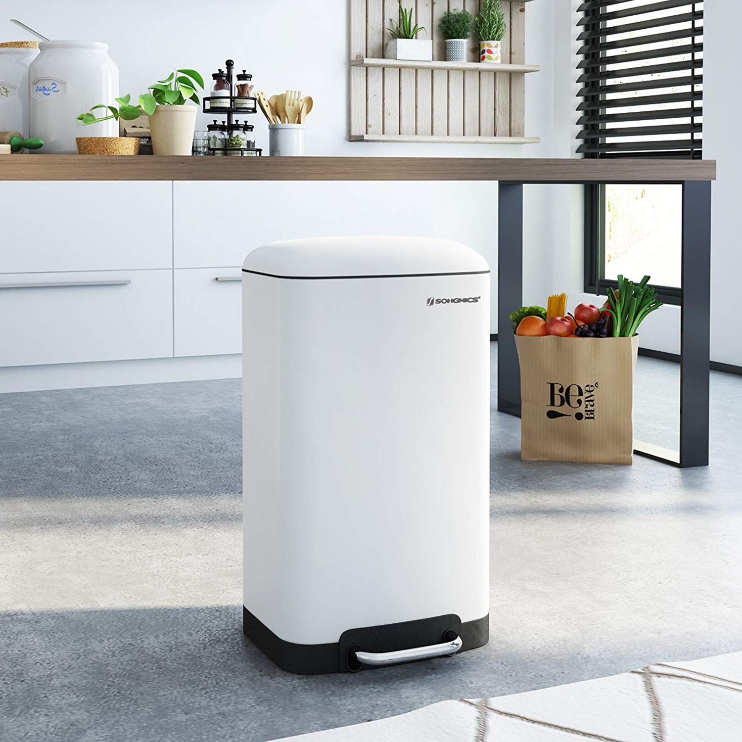 SONGMICS Odpadkový koš s víkem IRIS 30 L bílý - Obrázek 2