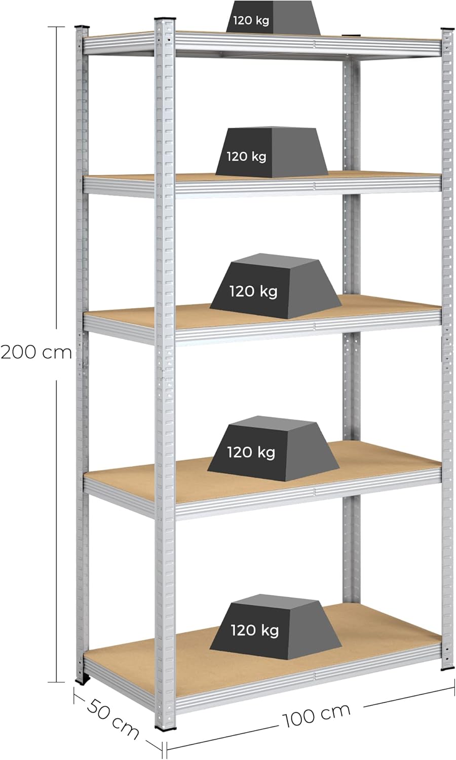 SONGMICS Sada 2 ks dílenských regálů Profa 200 cm stříbrná/hnědá - Obrázek 2