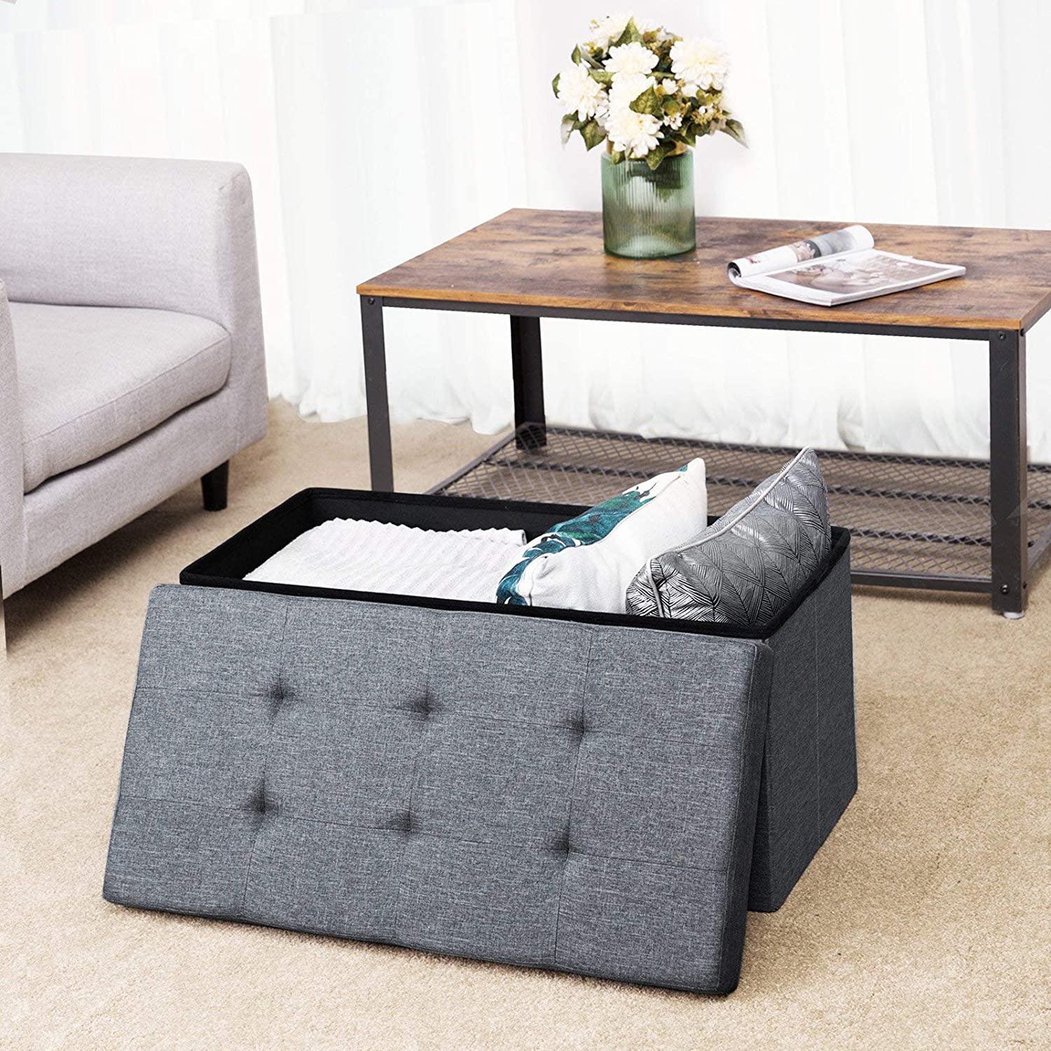 SONGMICS Úložný sedací box čalouněný skládací 76x38 cm tmavě šedý - Obrázek 2