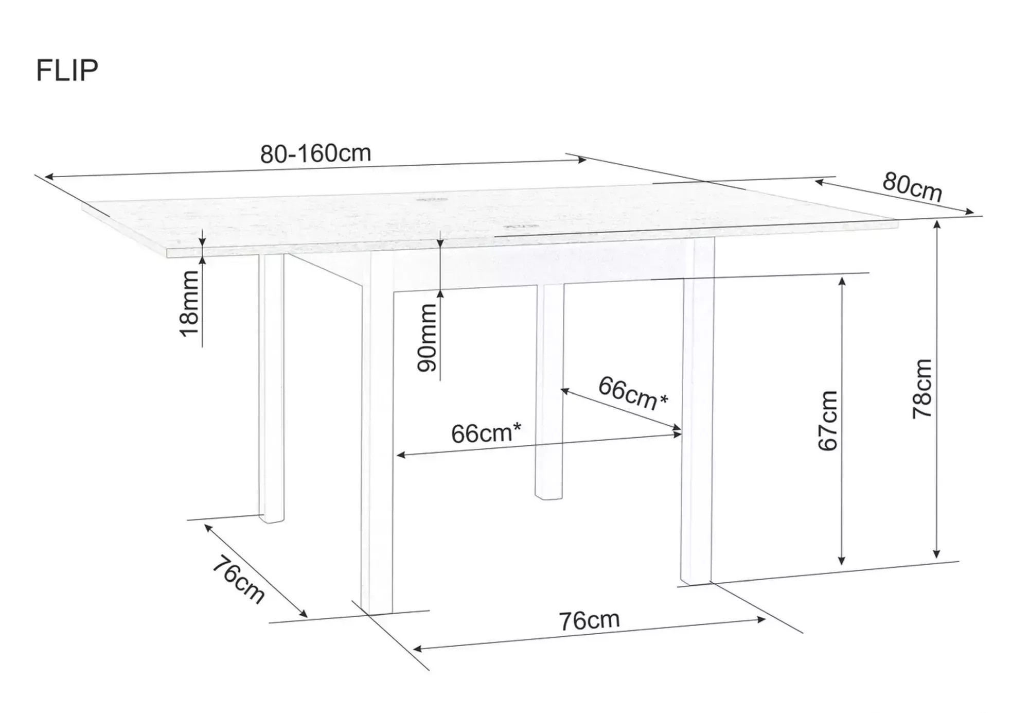 Signal Jídelní rozkládací stůl Flip 80/160 cm kašmírový/dub Cremona Torro - Obrázek 2