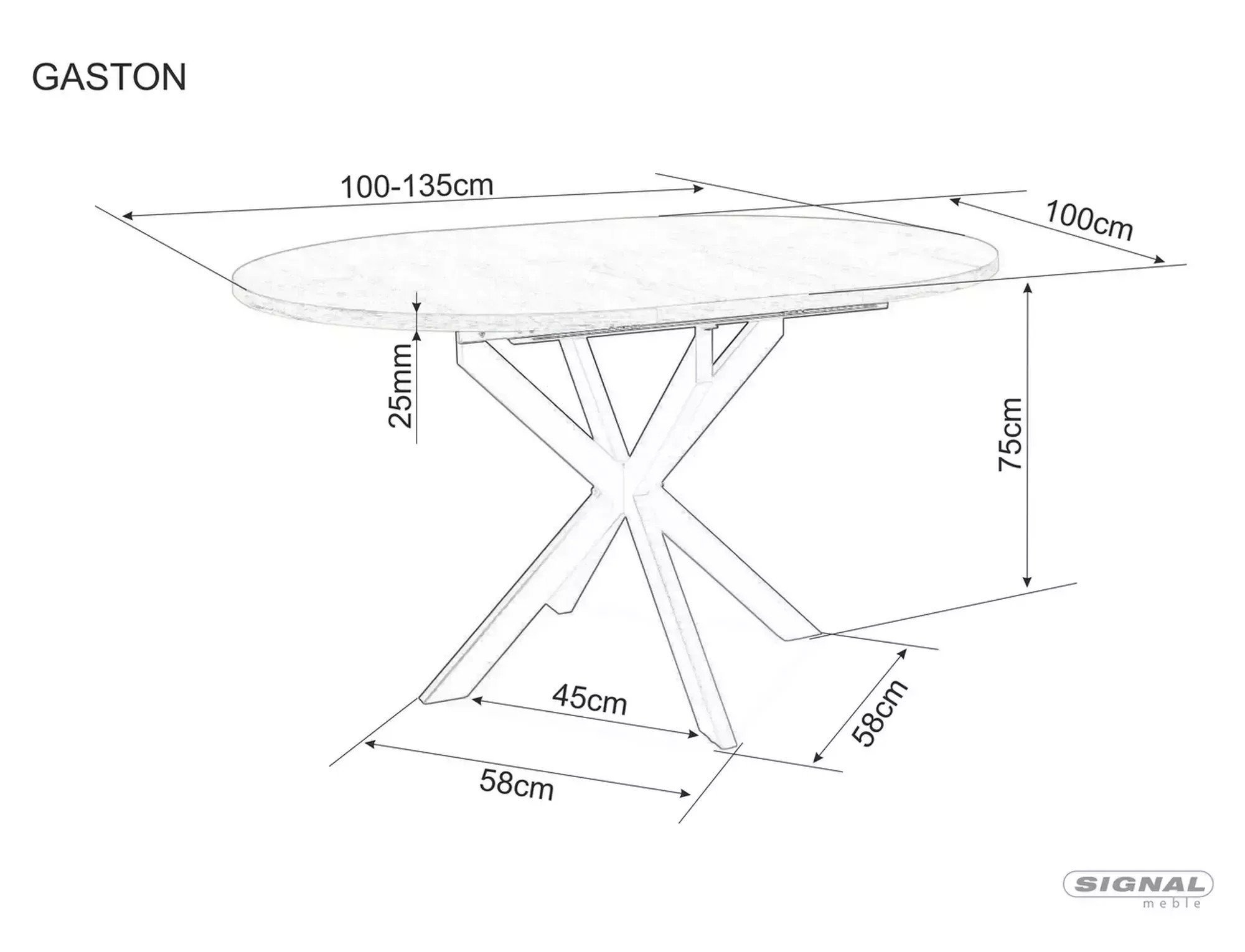 Signal Jídelní rozkládací stůl Gaston 100/135 cm keramika bílý mramor/černý - Obrázek 2