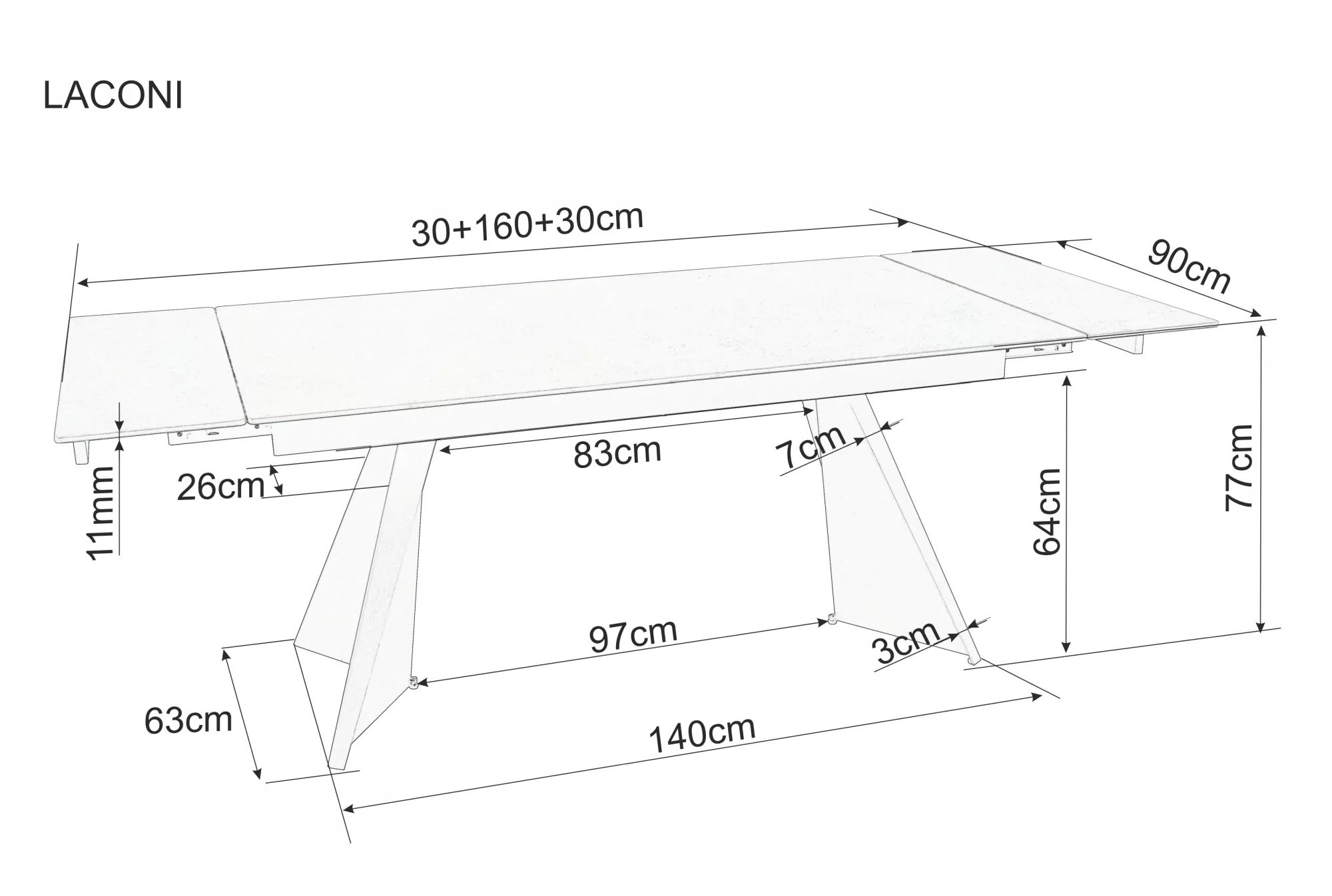 Signal Jídelní rozkládací stůl Laconi 160/220 cm keramika bílý mramor/černý - Obrázek 2