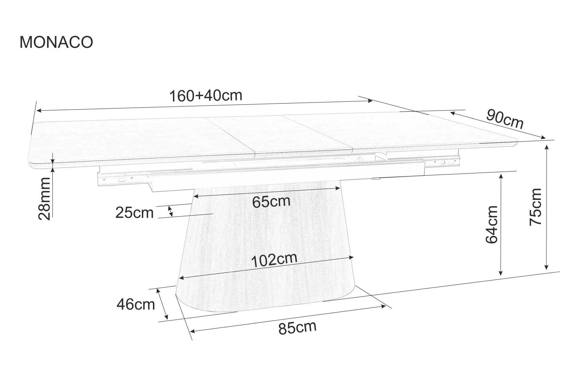 Signal Jídelní rozkládací stůl Monaco 160/200 cm keramika travertin/dub přírodní - Obrázek 2