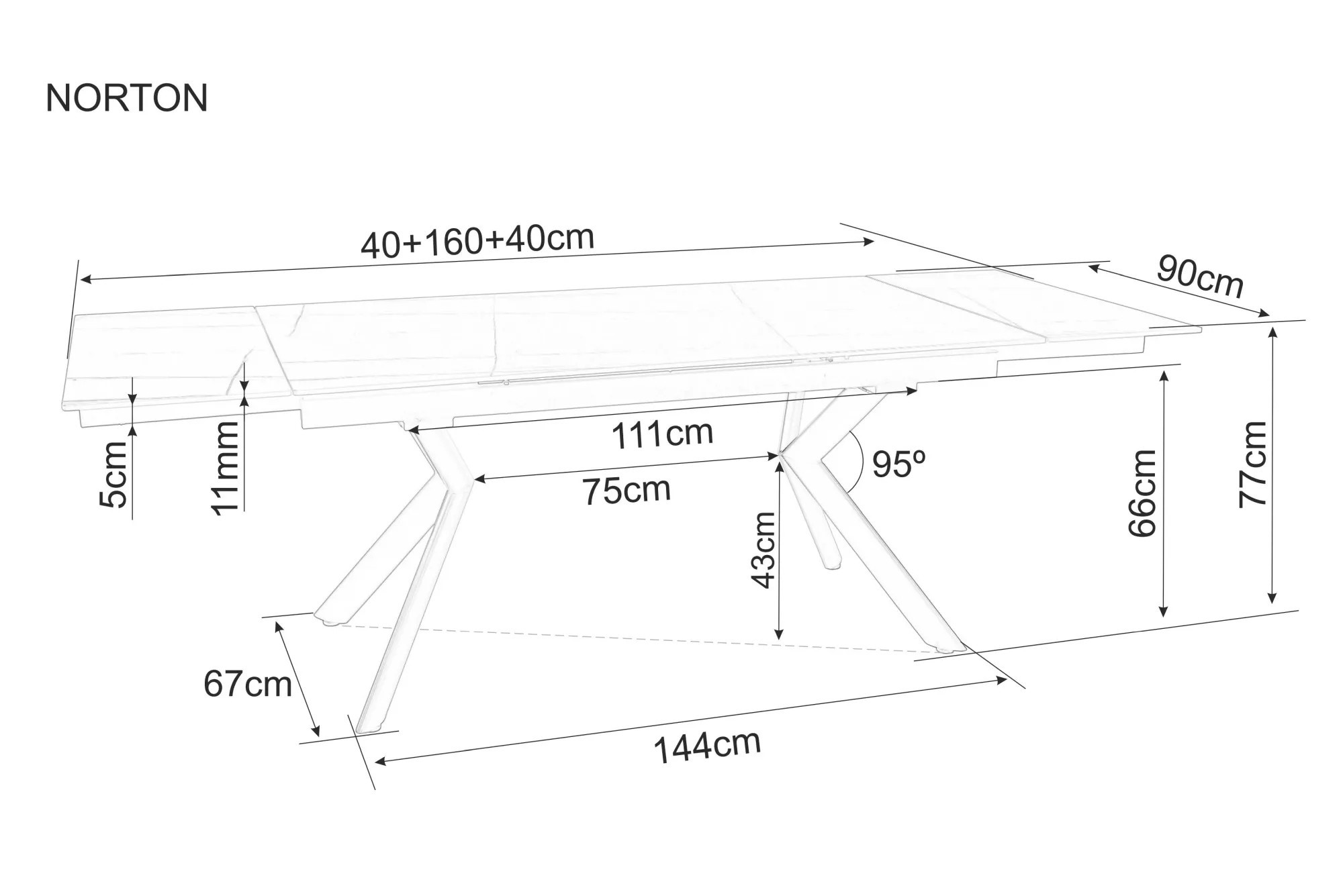 Signal Jídelní rozkládací stůl Norton 160/240 cm keramika travertin/černý - Obrázek 2