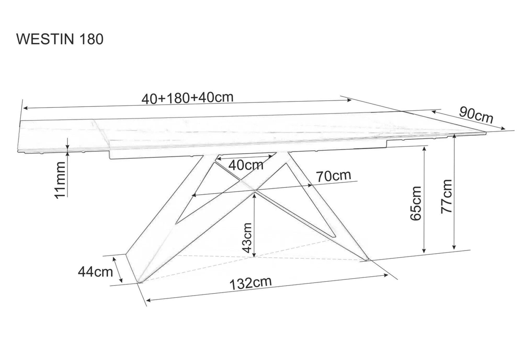 Signal Jídelní rozkládací stůl Westin 180/260 cm keramika černý/bílý mramor - Obrázek 2