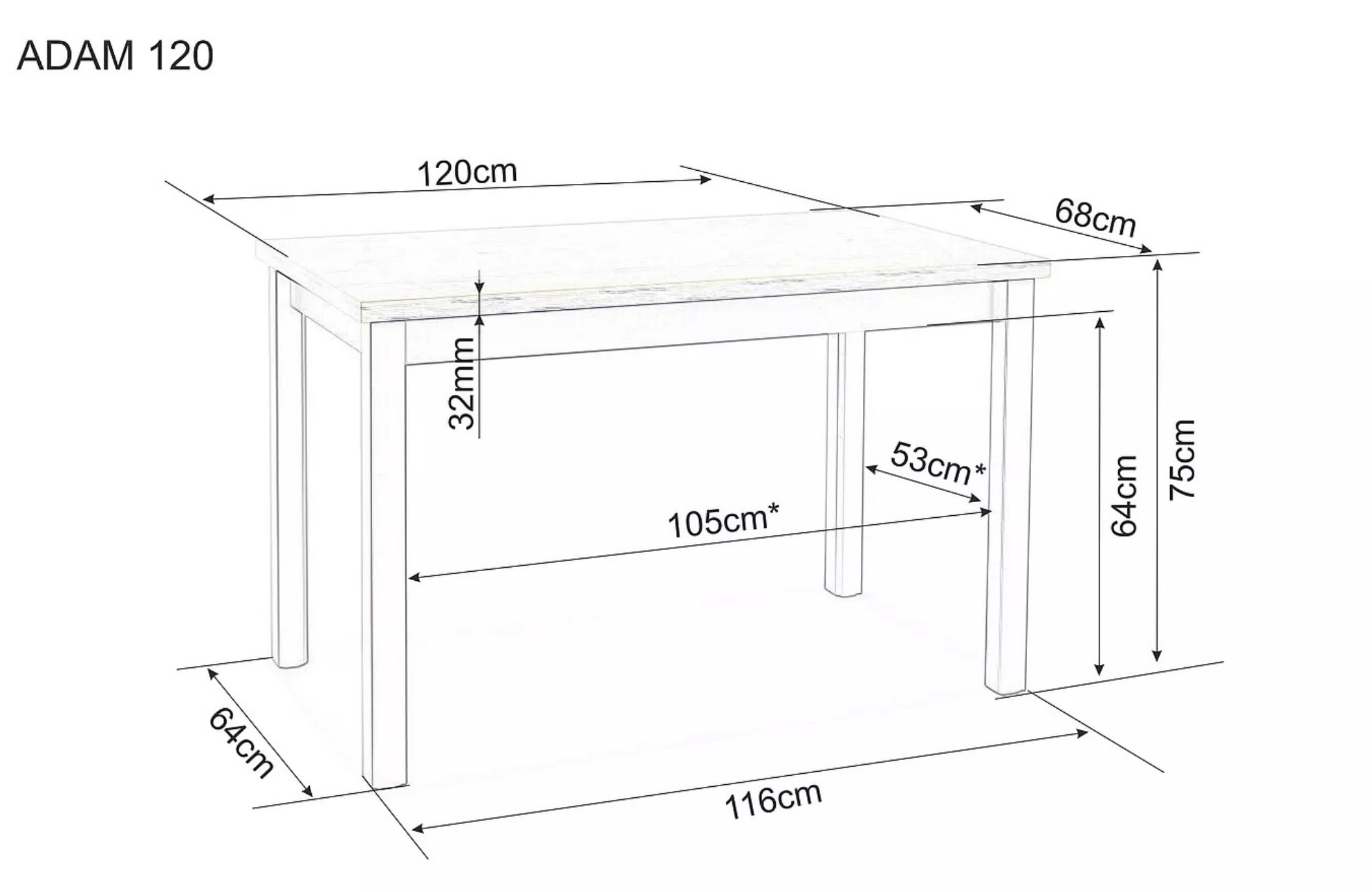 Signal Jídelní stůl Adam 120 cm bílý - Obrázek 2