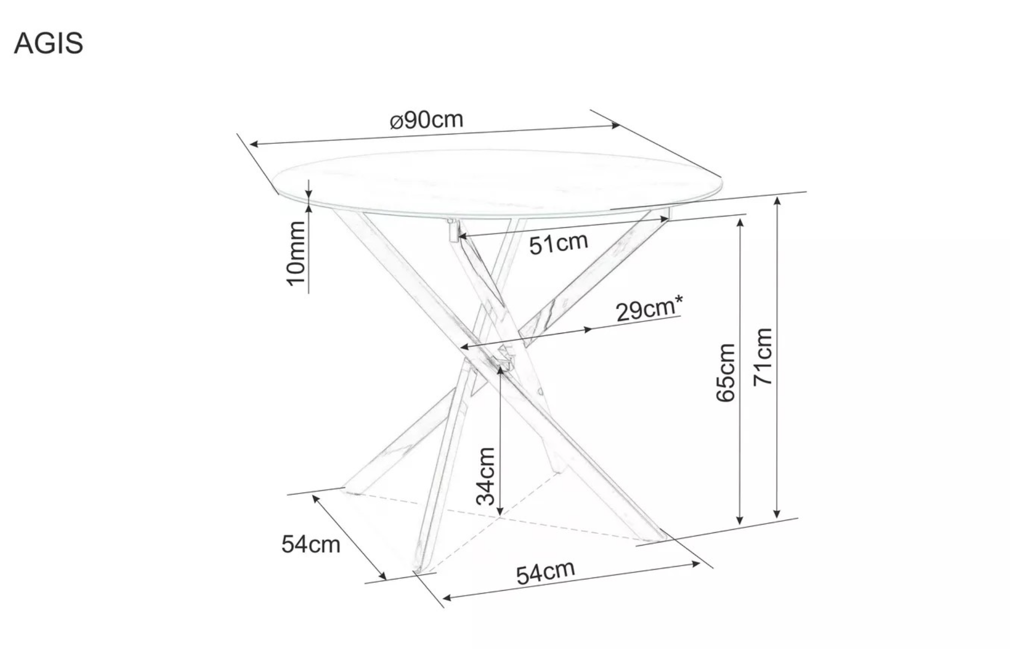 Signal Jídelní stůl Agis 90 cm čirý/chrom - Obrázek 2