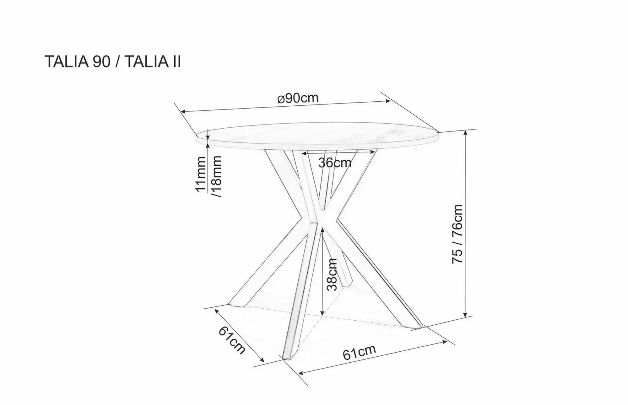 Signal Jídelní stůl Talia 90 cm keramika mramor/černý - Obrázek 2