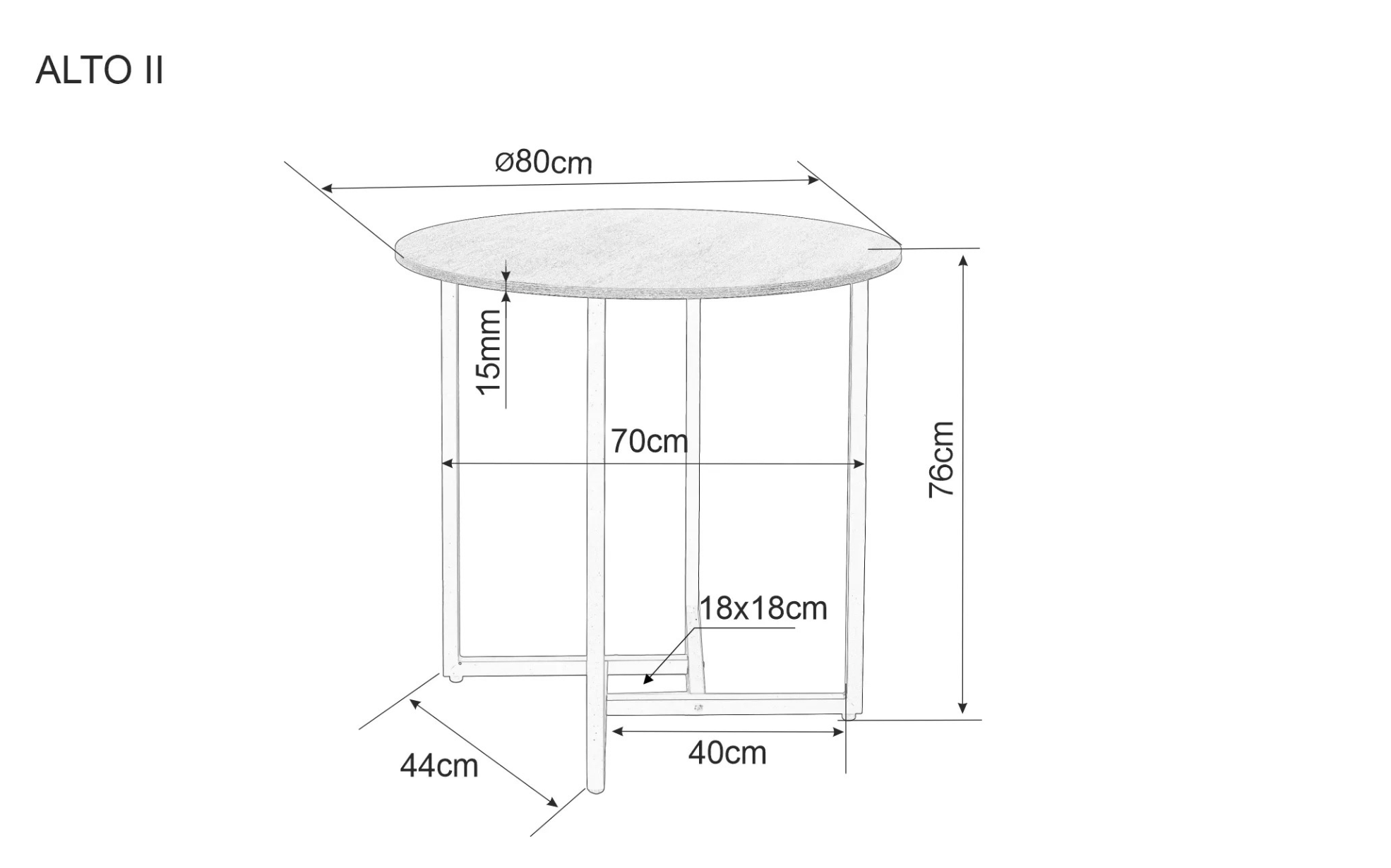 Signal Kulatý jídelní stůl Alto 80 cm bílý mramor/černý - Obrázek 2
