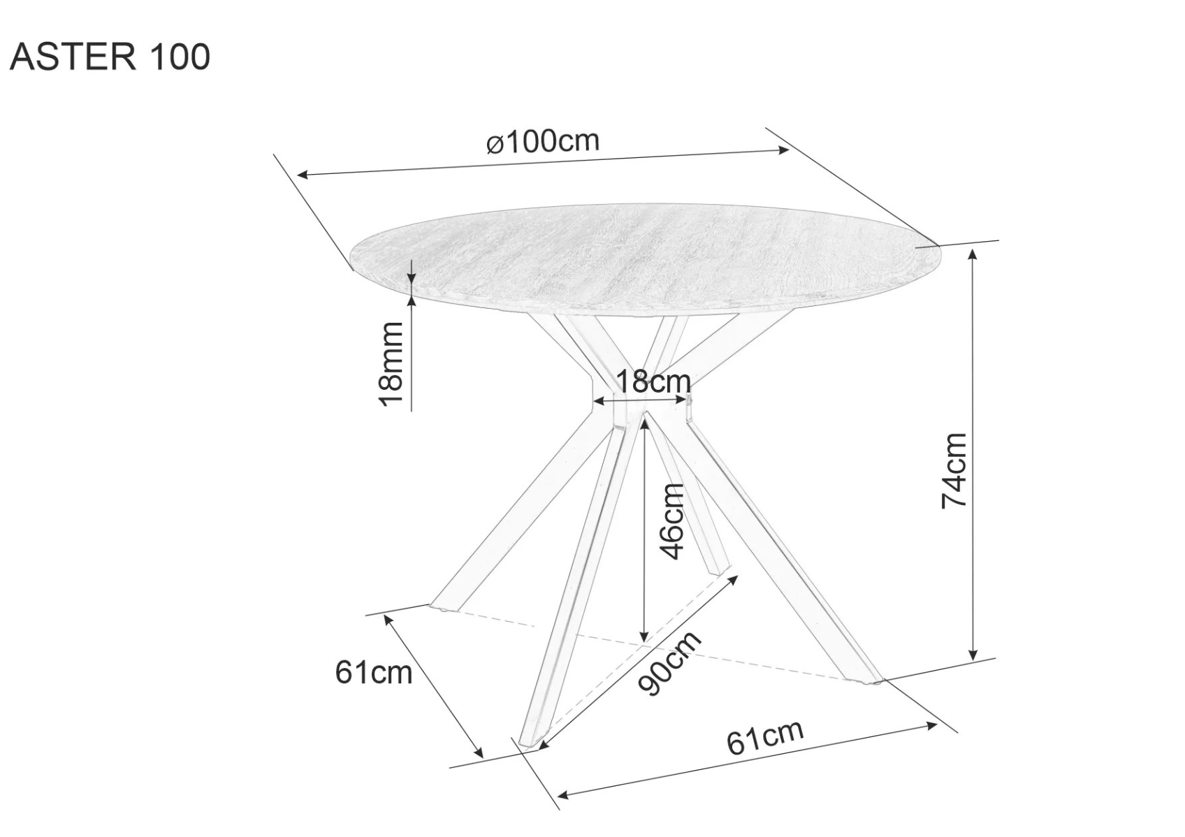 Signal Kulatý stůl Aster 100 cm dub přírodní/černý - Obrázek 2