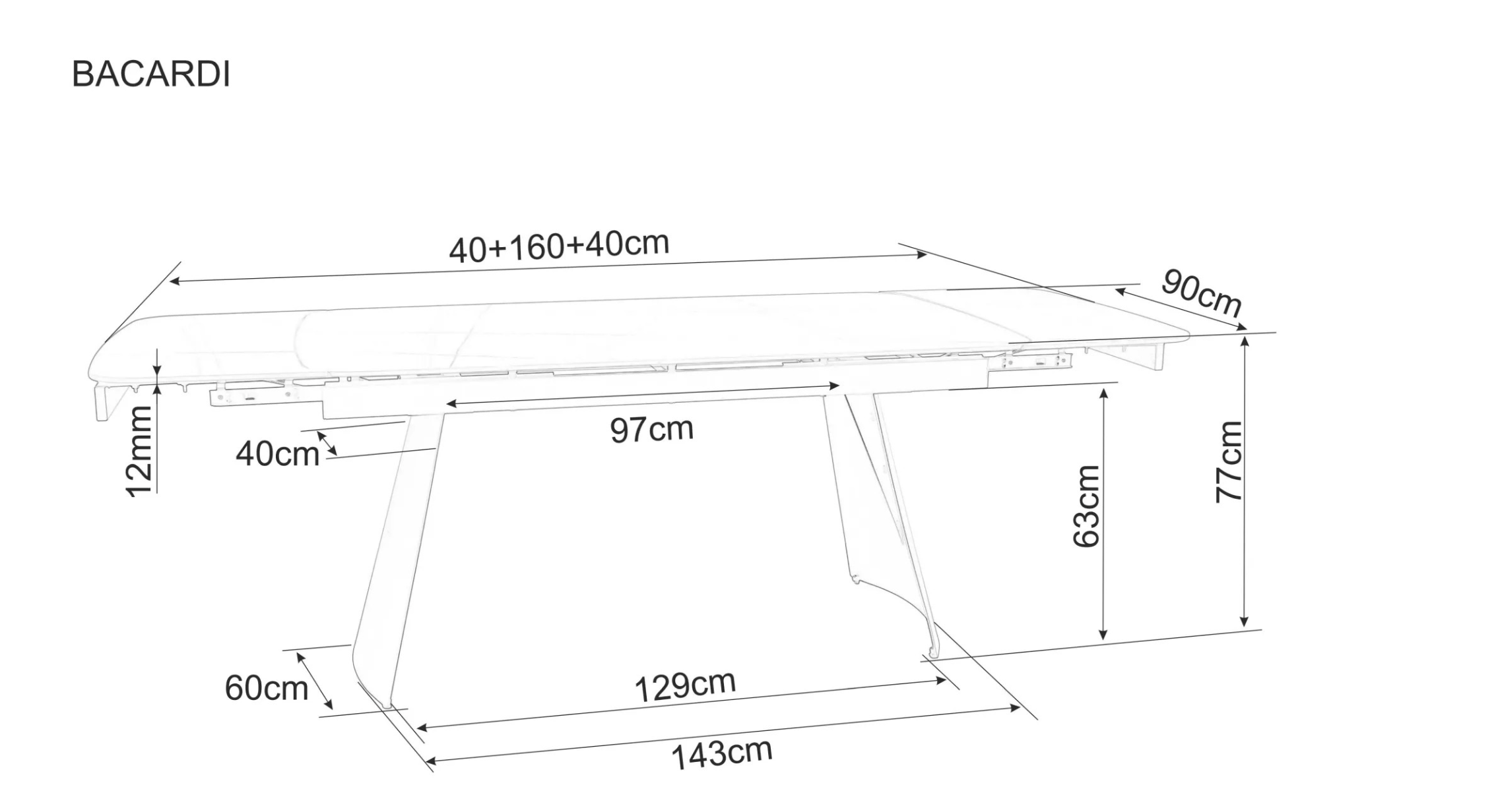 Signal Rozkládací jídelní stůl Bacardi 160/240 cm černý - Obrázek 2